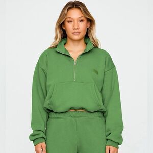 Set Active Half Zip Cropped Sweatshirt Pullover in Lucky Green Size Medium